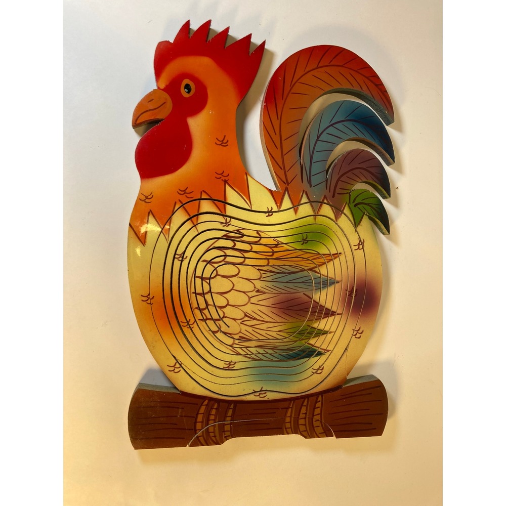 Vintage Wooden Rooster Collapsible Fruit Basket Hand Painted Folk‎ Art 15 Inch